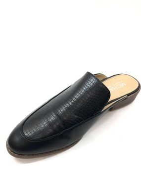 Michael by Michael Shannon Black Croc-Embossed Leather Slip-On Loafer Mule